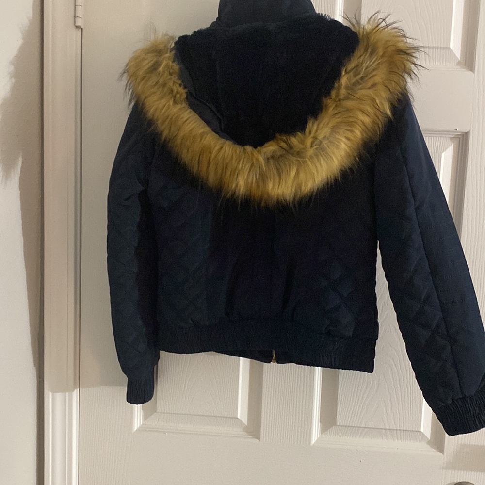 Medium navy blue faux fur lined hooded jacket - Picture 2 of 4